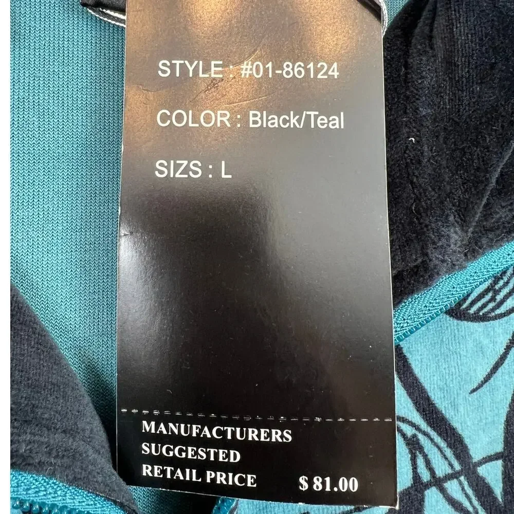NWT Mirror Image Y2K Teal Black Floral Zip Jacket Velour Trim Size L